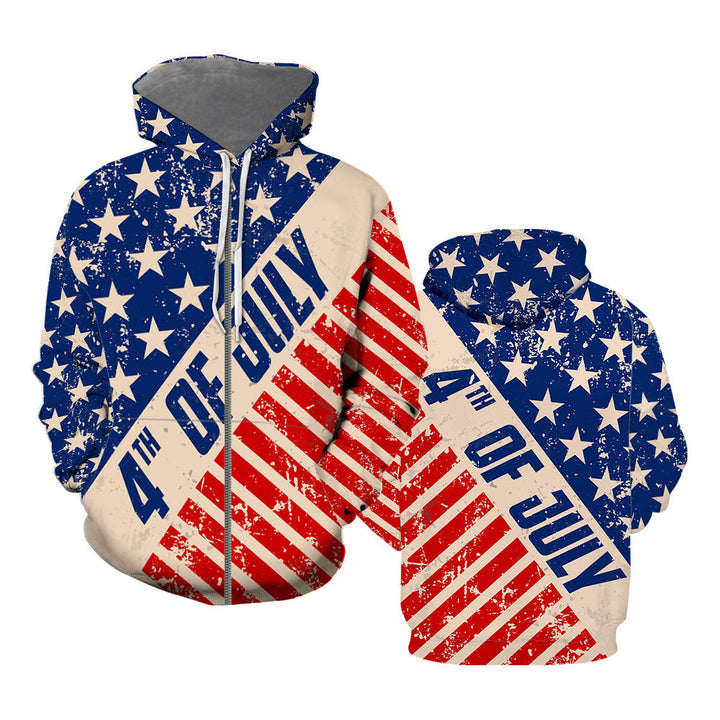 American Flag - 4th of July Zip Up Hoodie