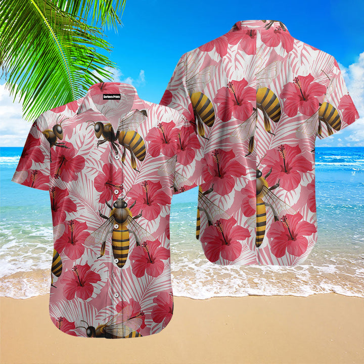 Bee Tropical Flowers Hibiscus Hawaiian Shirt