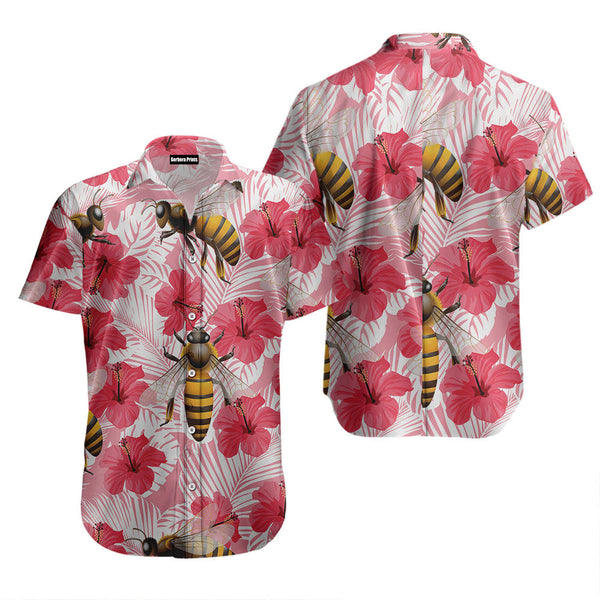 Bee Tropical Flowers Hibiscus Hawaiian Shirt