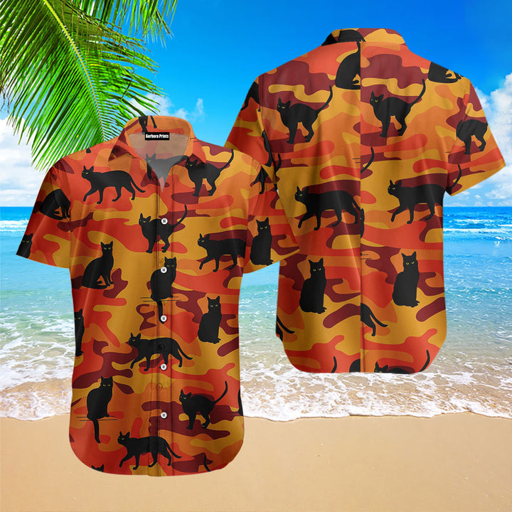 Black Cat Camo Hawaiian Shirt