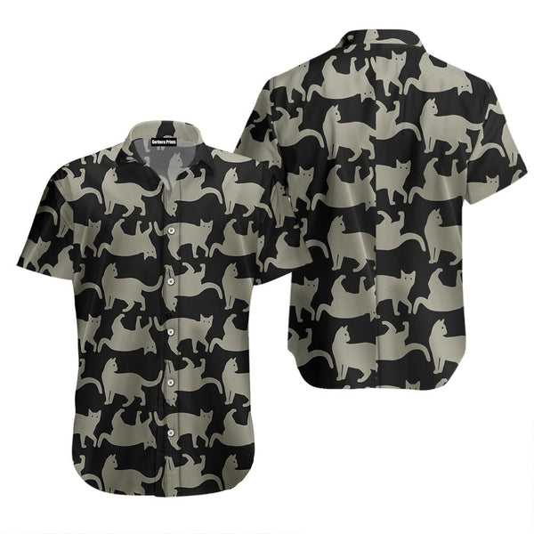 Cat Black White Line Hawaiian Shirt