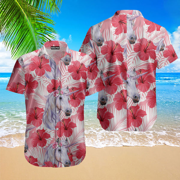 Unicorn Tropical Flowers Hibiscus Hawaiian Shirt