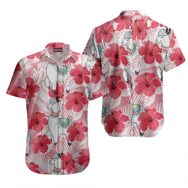 Llama Tropical Flowers Hibiscus Hawaiian Shirt