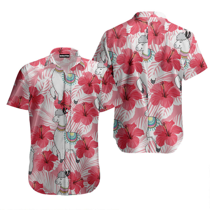 Llama Tropical Flowers Hibiscus Hawaiian Shirt