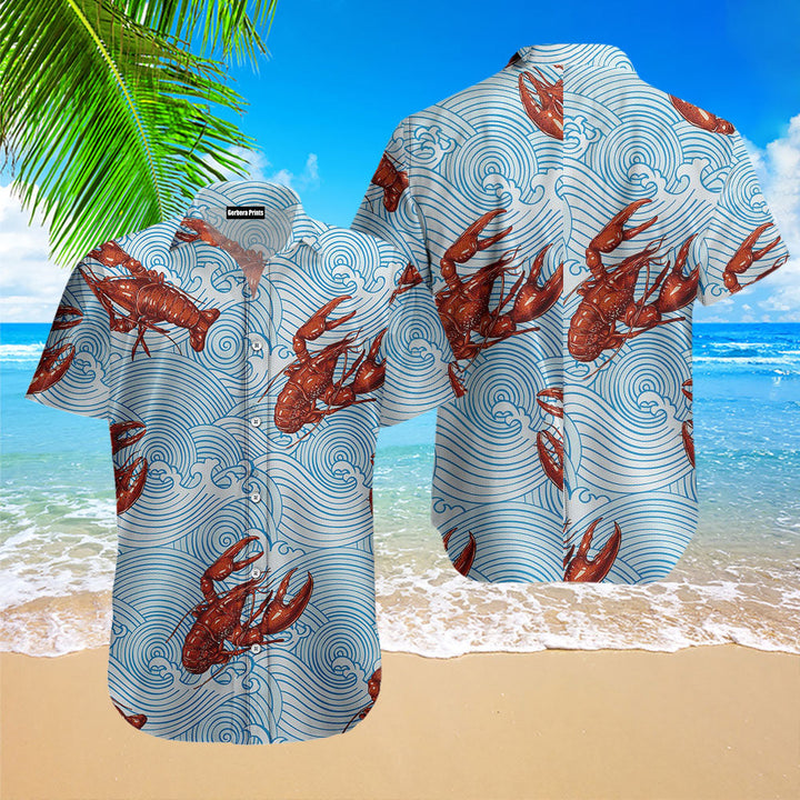 Lobsters Blue Waves Hawaiian Shirt
