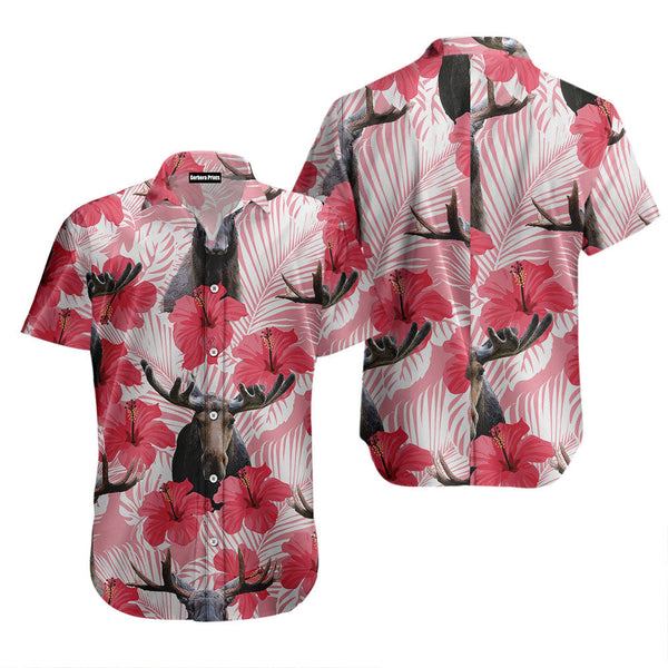Moose Tropical Flowers Hibiscus Hawaiian Shirt