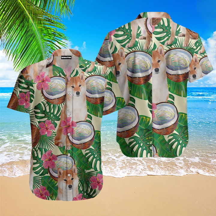 Shiba Inu Tropical Coconut Hawaiian Shirt