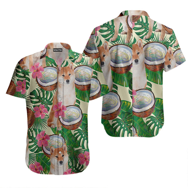 Shiba Inu Tropical Coconut Hawaiian Shirt