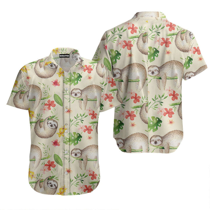 Sloth Leaf Pattern Hawaiian Shirt