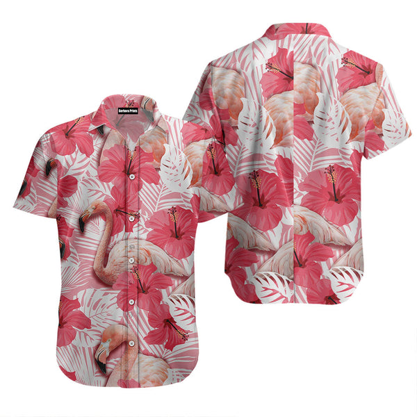 Tropical Flowers Hibiscus Flamingo Hawaiian Shirt