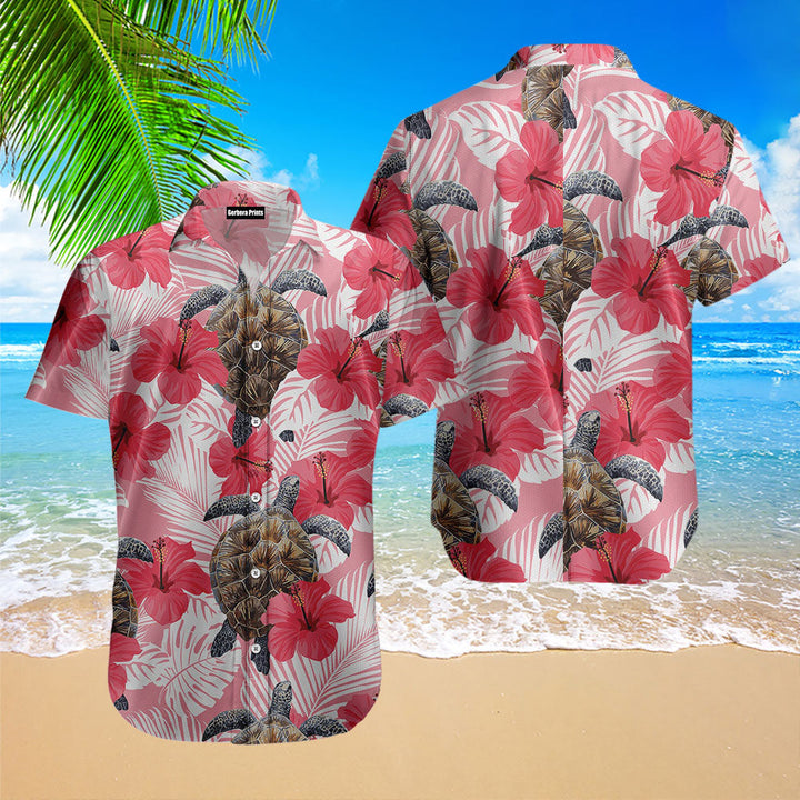 Turtle Tropical Flowers Hibiscus Hawaiian Shirt