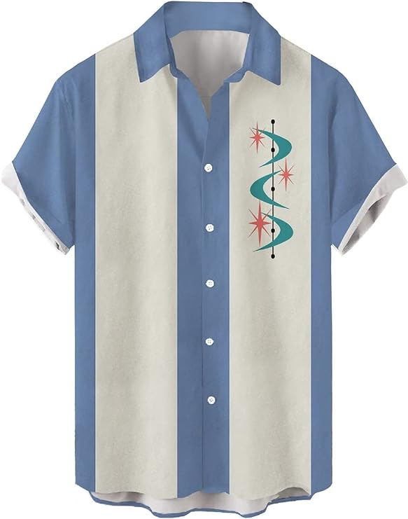 Bowling-blue Stripe Retro Vintage Hawaiian Shirt