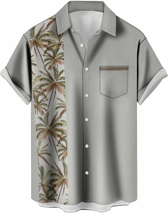 Bowling Coconut Tree Khaki Retro Vintage Hawaiian Shirt