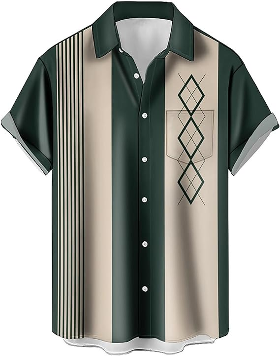 Bowling Geometric Green Retro Vintage Hawaiian Shirt