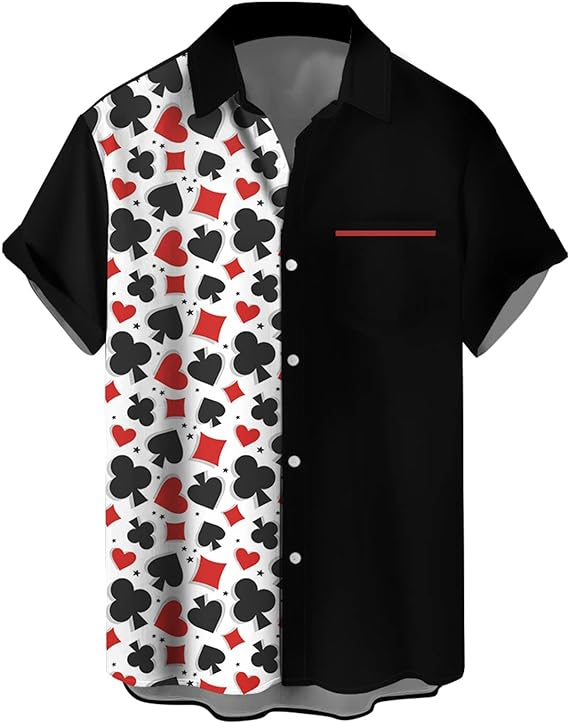 Bowling Poker Black Half Half Hawaiian Shirt