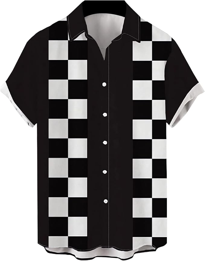 A Bowling Checkerboard Black Hawaiian Shirt