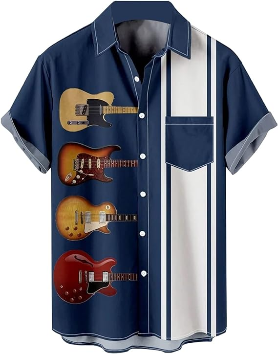 A Music Guitar Blue Vintage Hawaiian Shirt