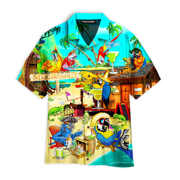 Jimmy Buffett Parrot In Summer Beach Party Cocktail Margaritaville Hawaiian Shirt