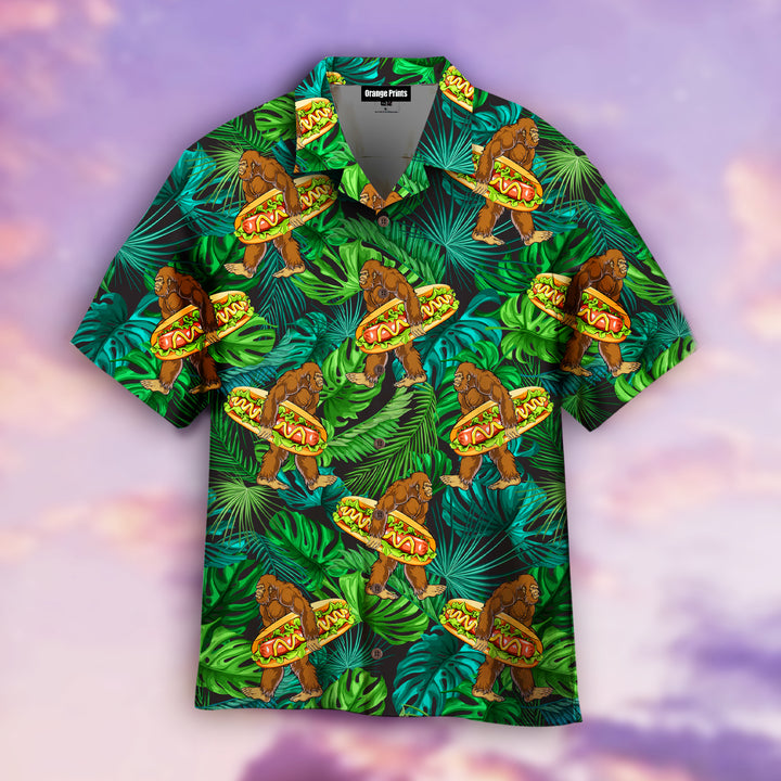 Bigfoot Love Eating Hot Dog Hawaiian Shirt