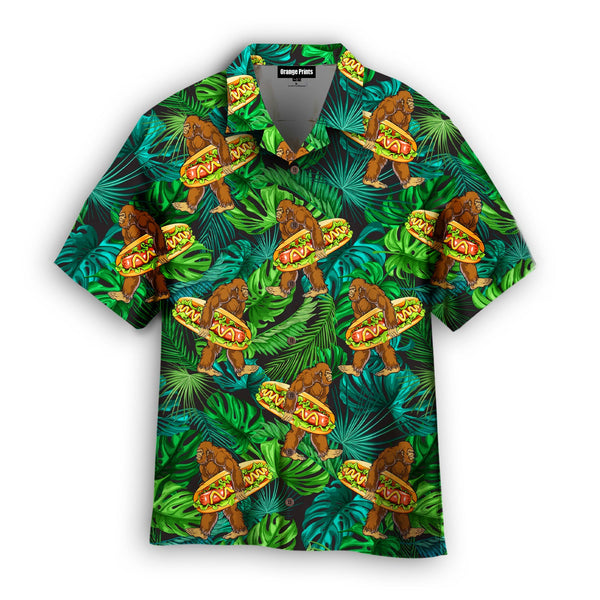 Bigfoot Love Eating Hot Dog Hawaiian Shirt