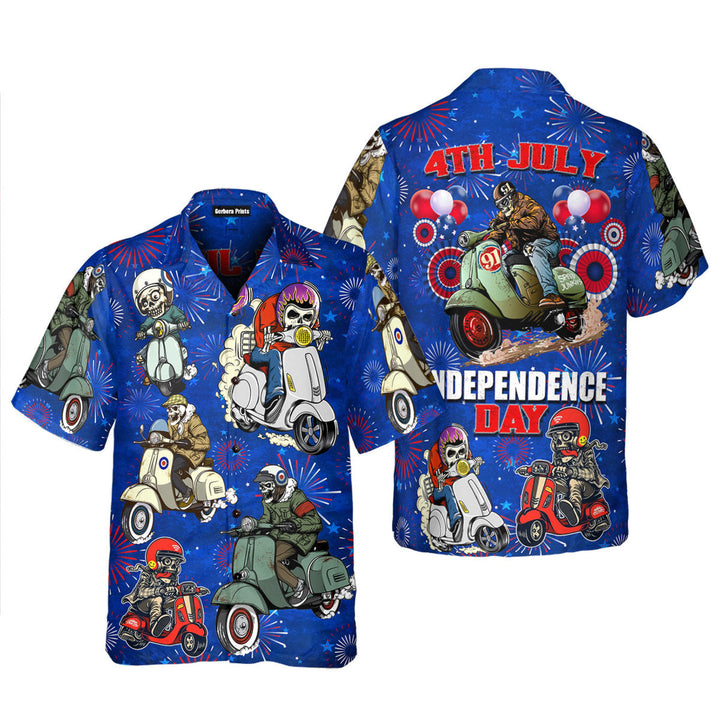 Scooter Skeleton USA Flag 4th Of July Independence Day Hawaiian Shirt