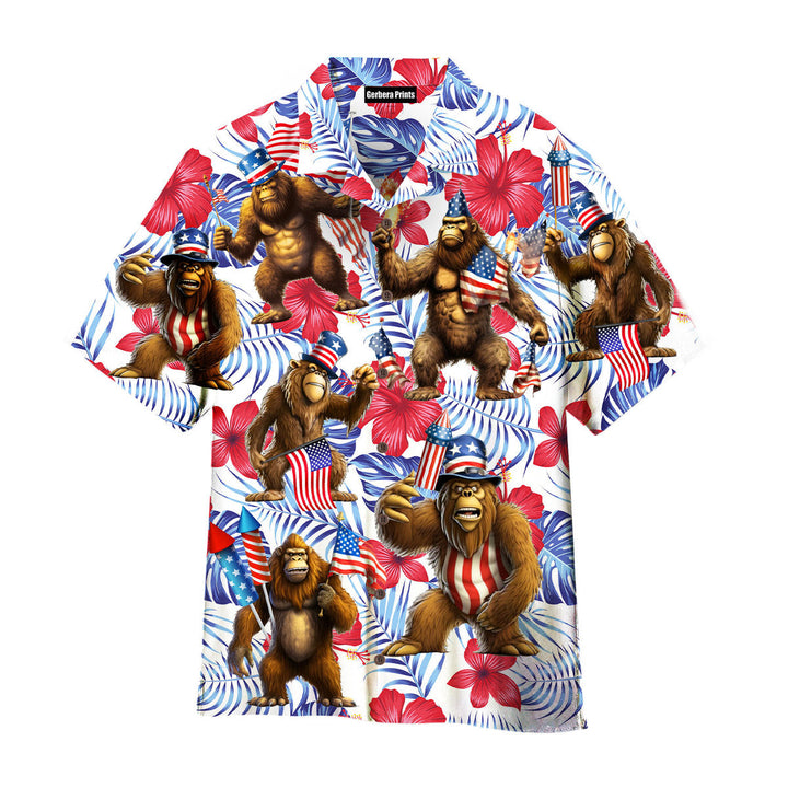 Independence Day 4th of July Bigfoot American Flag Hawaiian Shirt