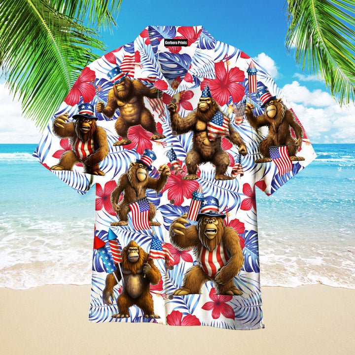 Independence Day 4th of July Bigfoot American Flag Hawaiian Shirt