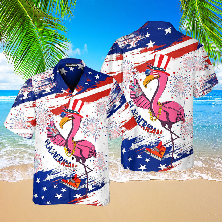 Independence Day 4th of July Flamingo Flamerican American Flag American Flag Hawaiian Shirt