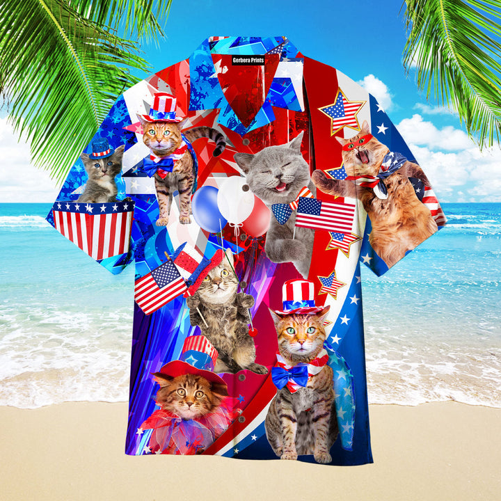 Independence Day 4th of July Cat Happy American Flag Hawaiian Shirt