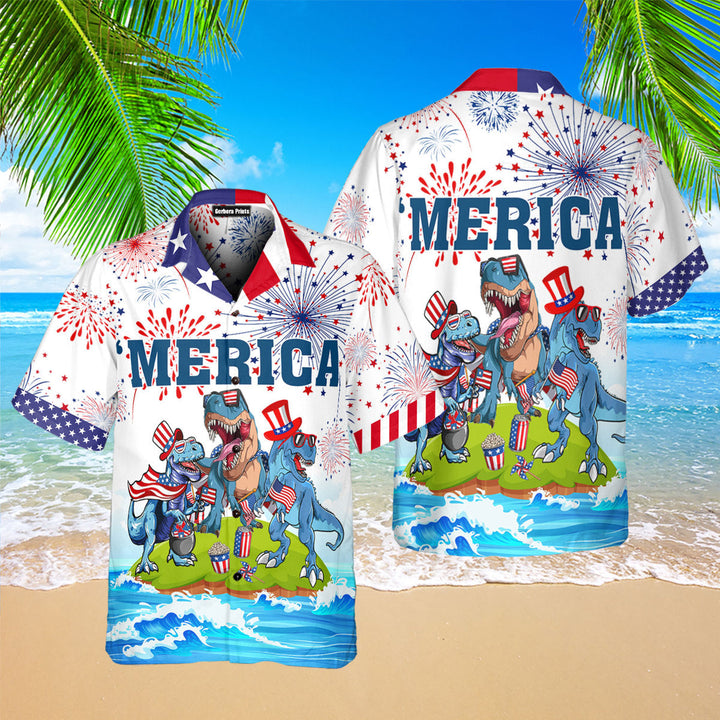 American Flag Independence Day 4th Of July Dinosaur Jurassic Park Summer Hawaiian Shirt