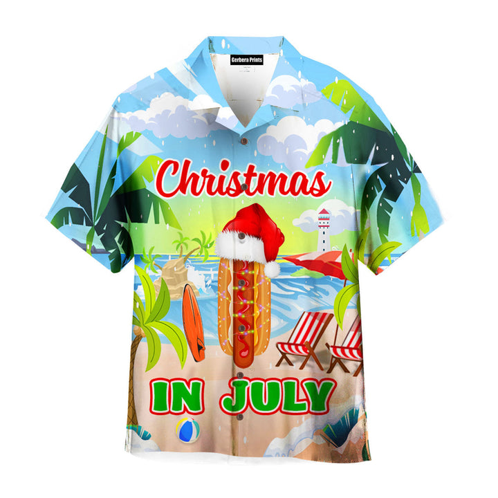 Christmas In July Hot Dog Beach Party Hawaiian Shirt