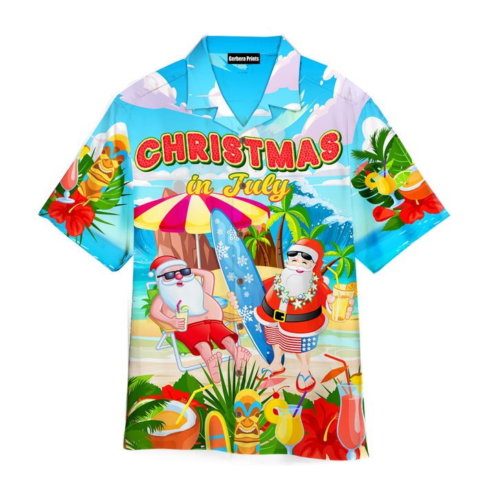 Christmas In July Surfing Santa Clause Tropical Style Hawaiian Shirt