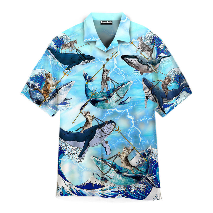 Cat Riding Whale In Ocean Hawaiian Shirt