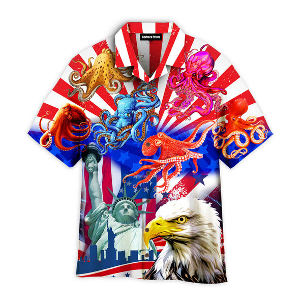 American Flag Independence Day 4th Of July Octopus Eagle Statue of Liberty Hawaiian Shirt