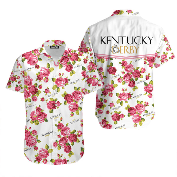 Kentucky Derby Rose Flower Horse White Hawaiian Shirt