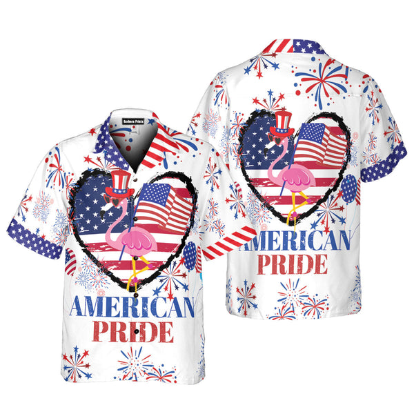 4th Of July Independence Day American Pride Flamingo USA Flag Heart And Top Hat Hawaiian Shirt