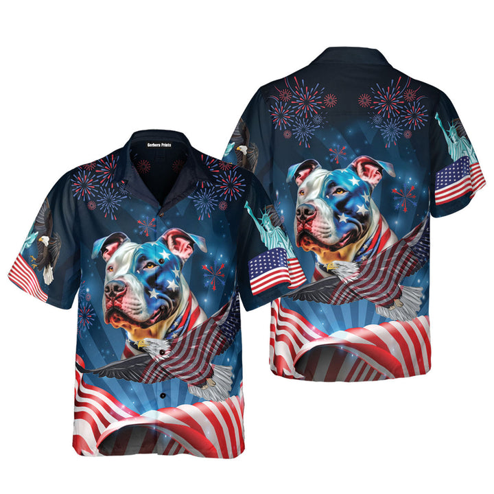 Independence Day 4th Of July Outfit Pitbull Dog American Flag Hawaiian Shirt