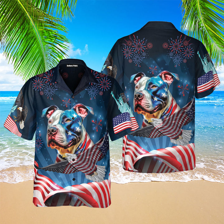 Independence Day 4th Of July Outfit Pitbull Dog American Flag Hawaiian Shirt