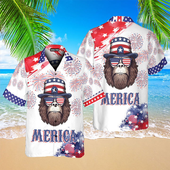 Independence Day 4th Of July Merica Bigfoot American Firework Hawaiian Shirt