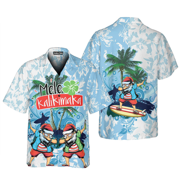 Christmas In July Mele Kalikimaka Dabbing Surfing Santa Tropical Hawaiian Shirt