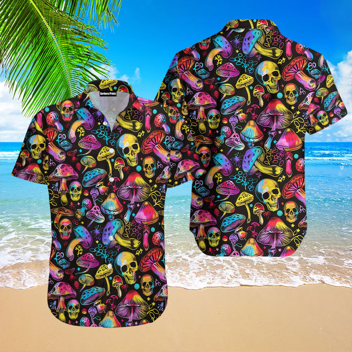 Colorful Hippie Mushroom Skull Hawaiian Shirt