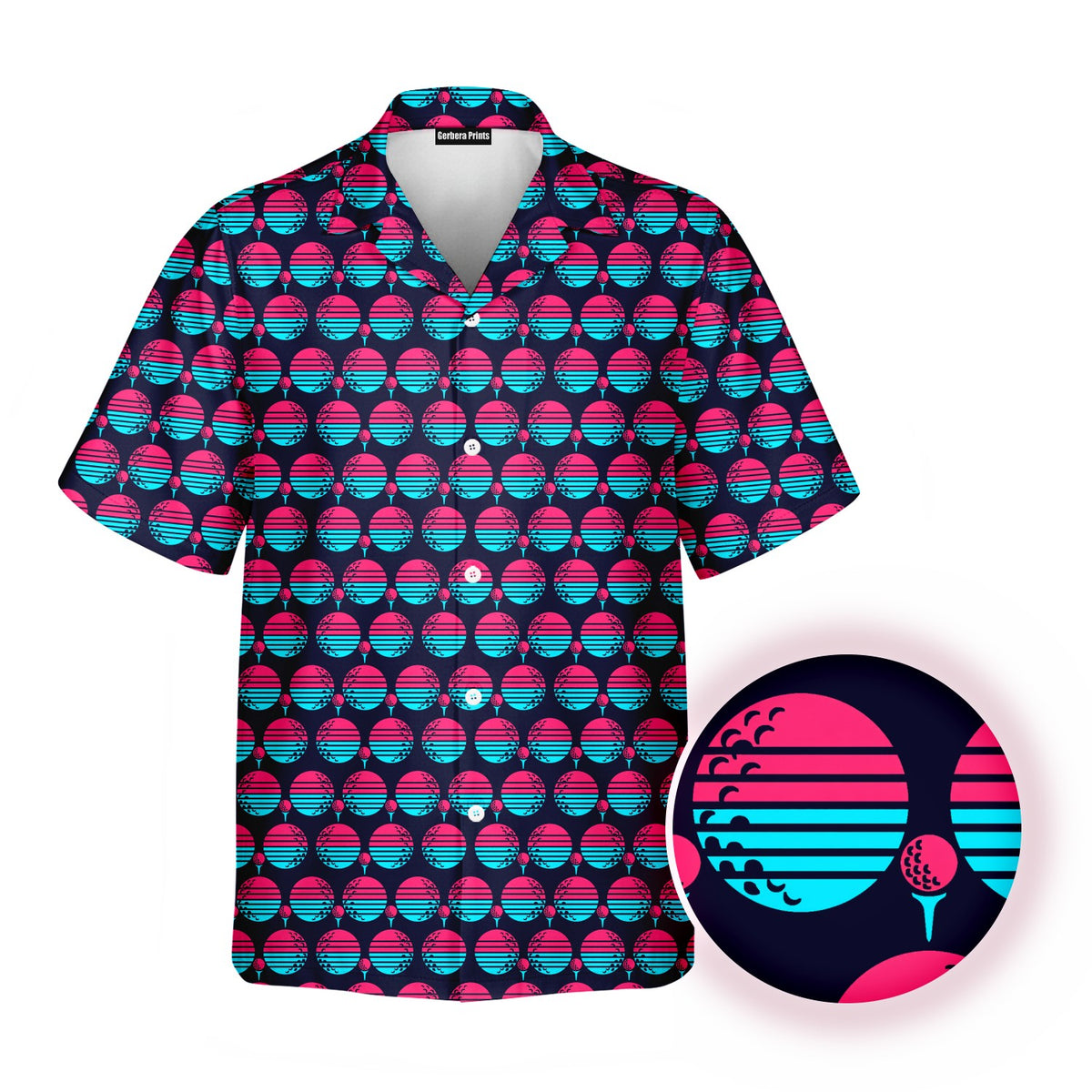 Synthwave Bogey Sun Kids Hawaiian Shirt - Detail Close-up
