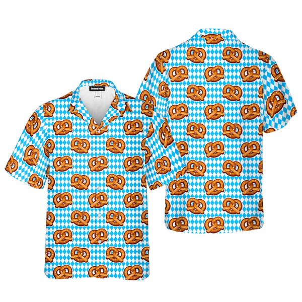 Oktoberfest Pretzels Blue Checkered Hawaiian Shirt