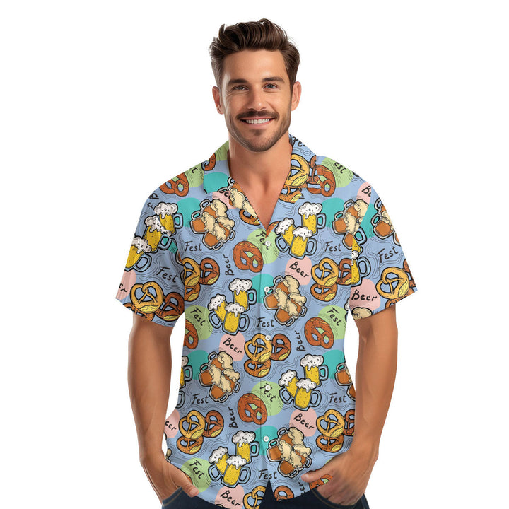 Blue Oktoberfest Beer Flowers Hawaiian Shirt 