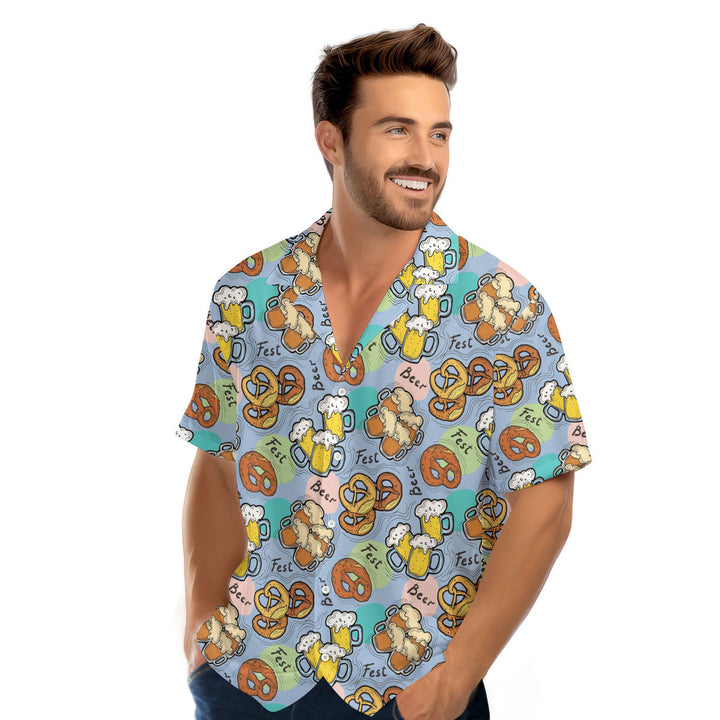 Blue Oktoberfest Beer Flowers Hawaiian Shirt 