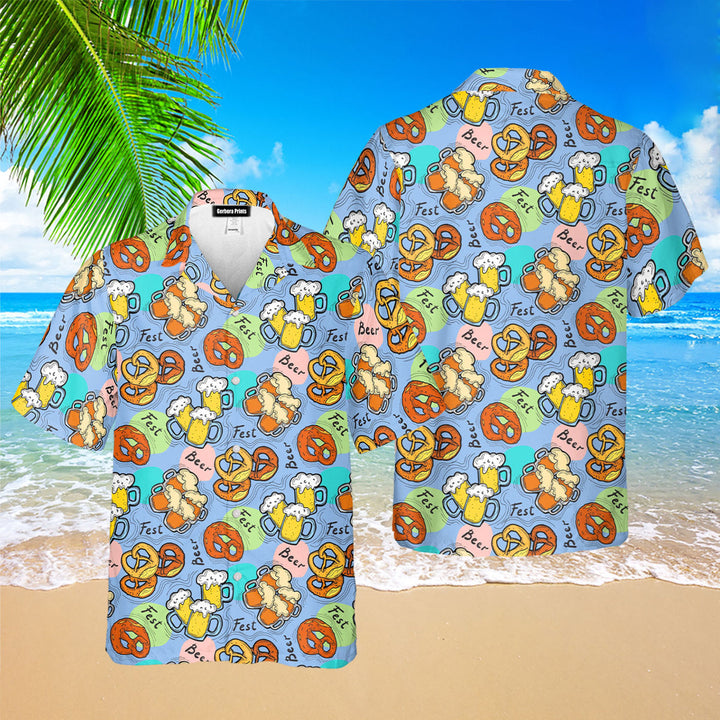 Blue Oktoberfest Beer Flowers Hawaiian Shirt 