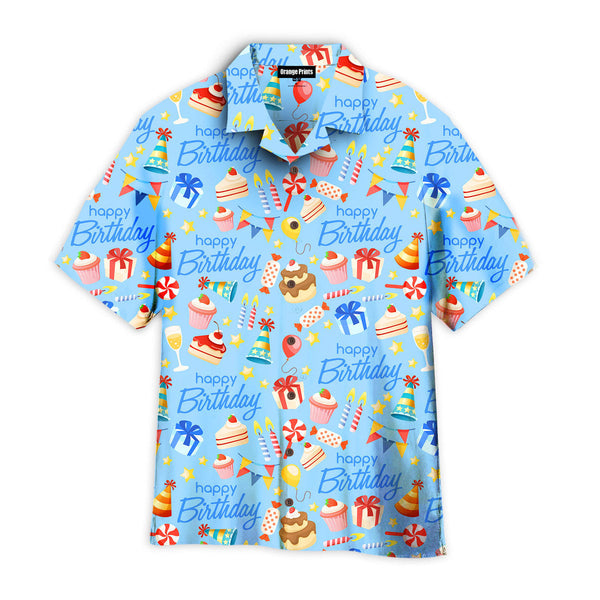 Happy Birthday Cake Pattern Blue Hawaiian Shirt