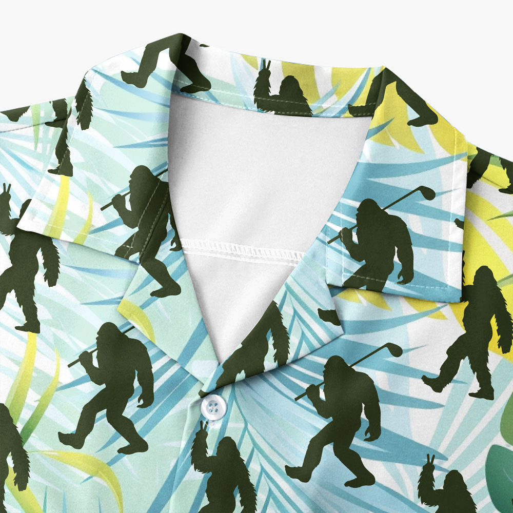 Bigfoot Sasquatch Golf Shirt Tropical Palm Leaves - Golf Hawaiian Shirt