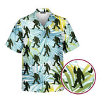 Bigfoot Sasquatch Golf Shirt Tropical Palm Leaves - Golf Hawaiian Shirt