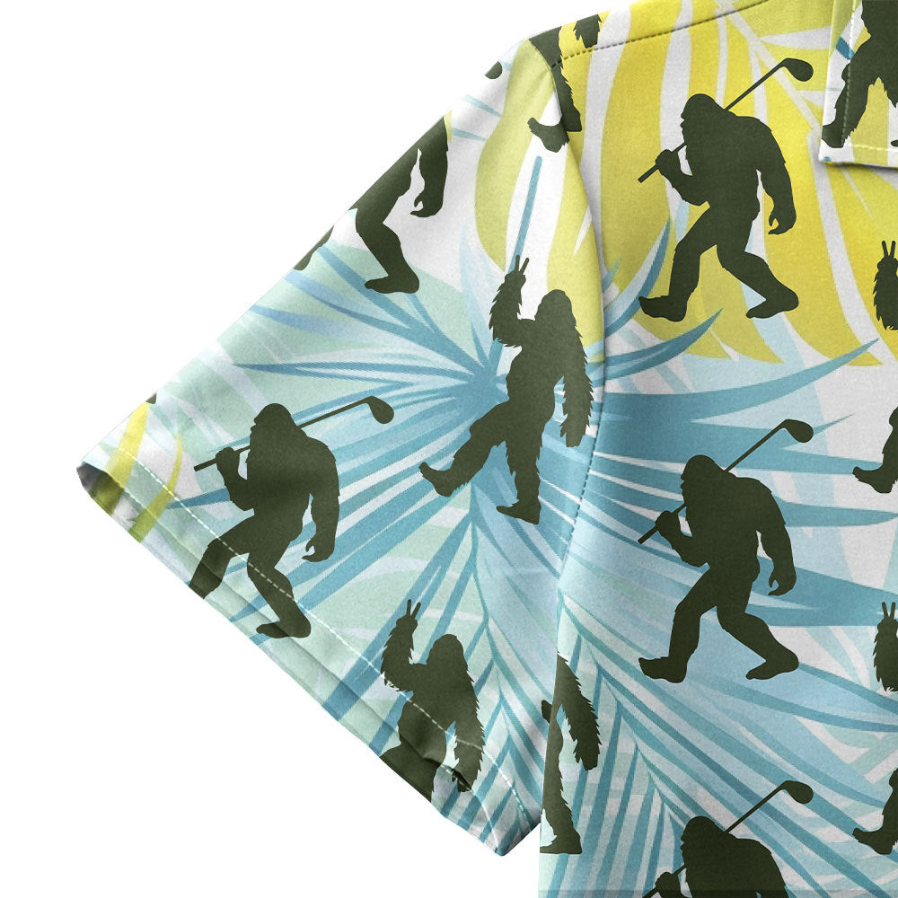 Bigfoot Sasquatch Golf Shirt Tropical Palm Leaves - Golf Hawaiian Shirt